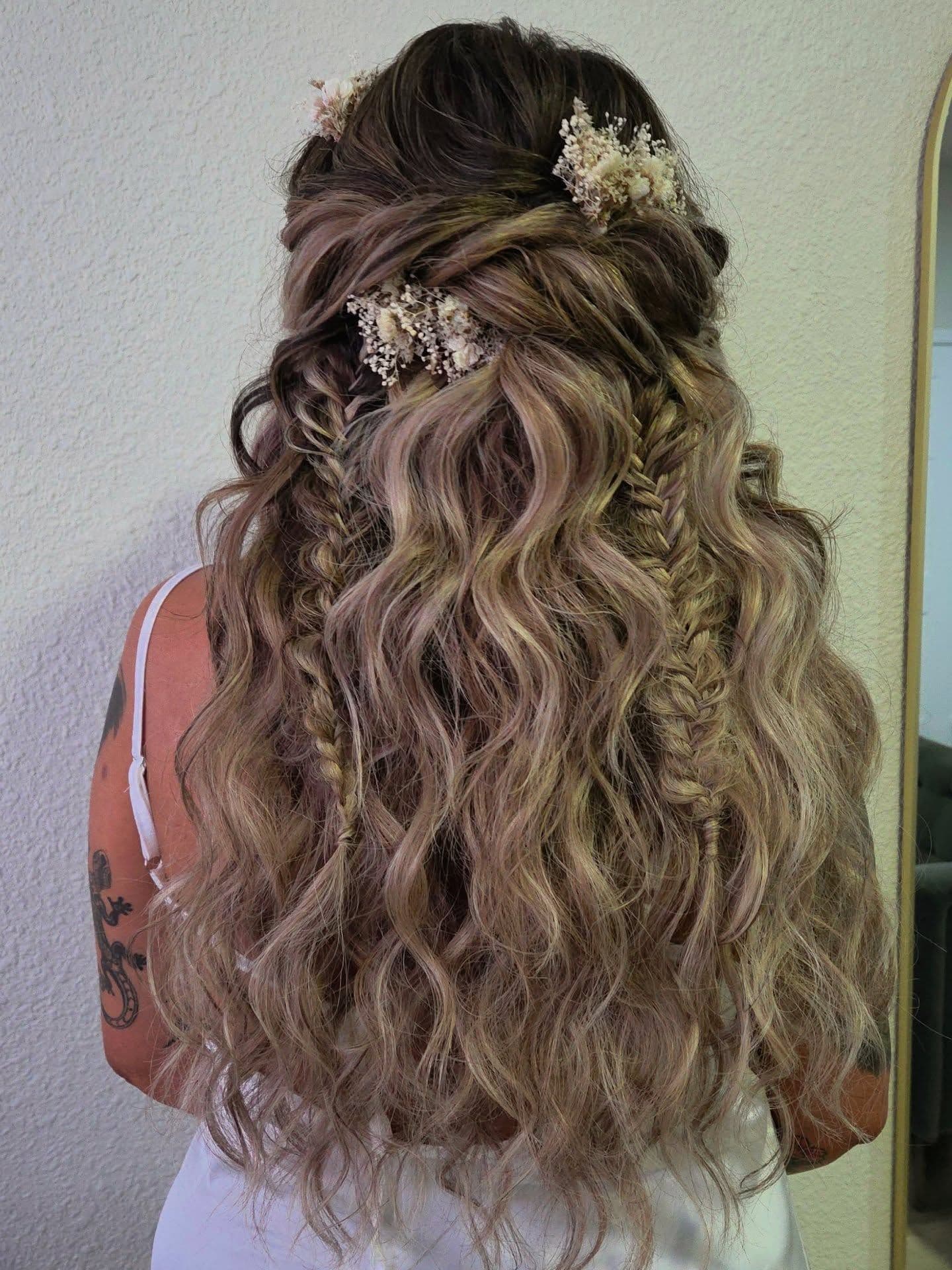 Boho braid detail with dried florals